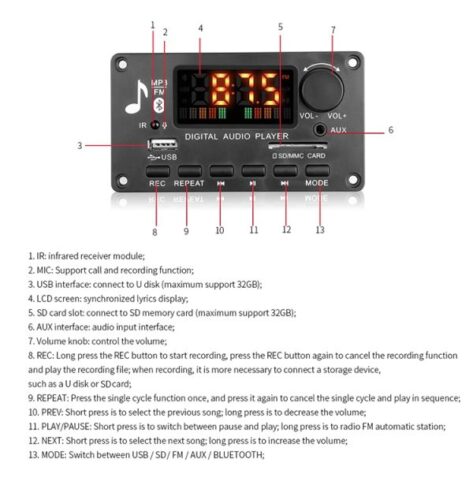 پخش کننده MP3 PLAYER پنلی بلوتوثی ولوم دار دارای آمپلی فایر ۲X40W مدل KH-G022 - 4