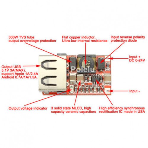 ماژول رگولاتور DC به DC کاهنده دارای خروجی ۳A 5V USB - تصویر 2