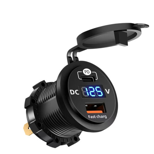 شارژر خودرویی پنلی 2پورت دارای نمایشگر ولتاژ(ابی رنگ)MT A+C