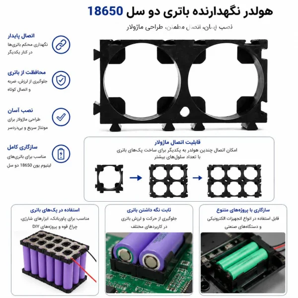 هولدر باتری دو سل لیتیوم 18650 - Image 2