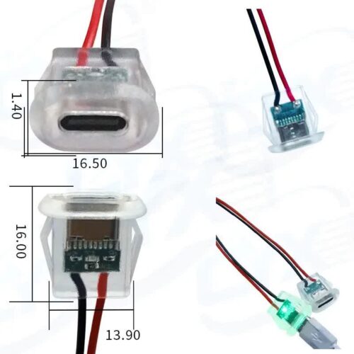 کانکتور مادگی Type-c سیم دار فشاری(بیضی) چراغ دار - 3
