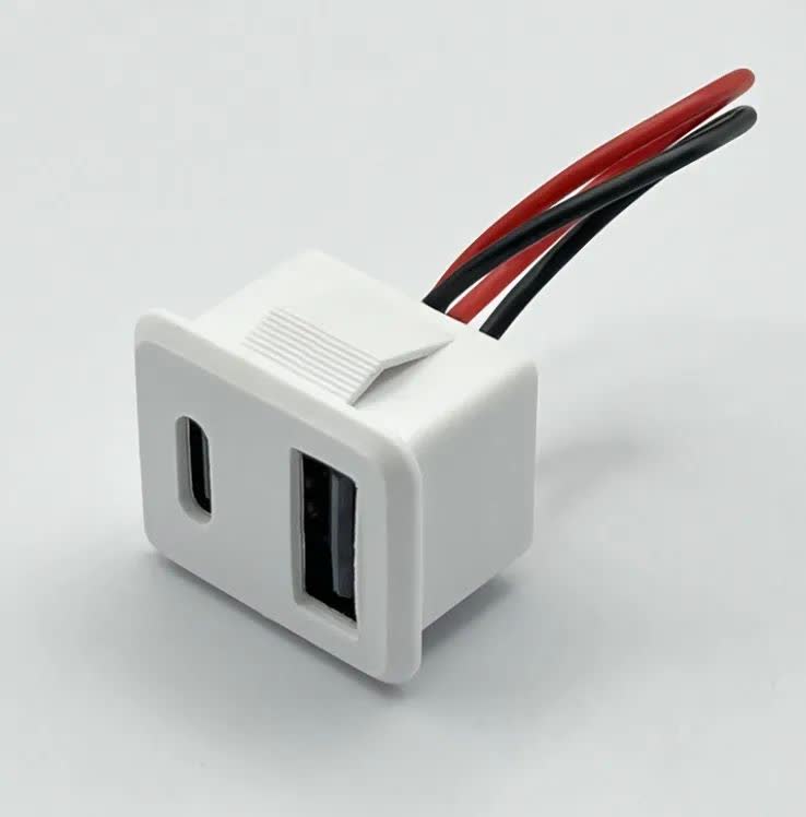 کانکتور مادگی پنلی دو پورت USB-A و TYPE-C سیم دار - Image 3