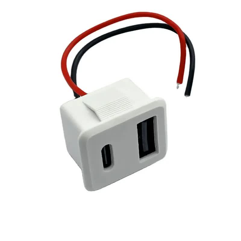 کانکتور مادگی پنلی دو پورت USB-A و TYPE-C سیم دار - Image 2