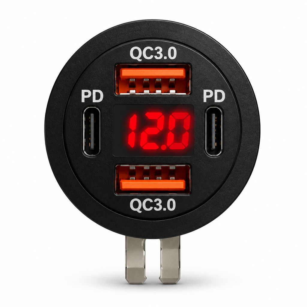 شارژر خودرویی پنلی 4پورت دارای نمایشگر ولتاژMT-2U2C red