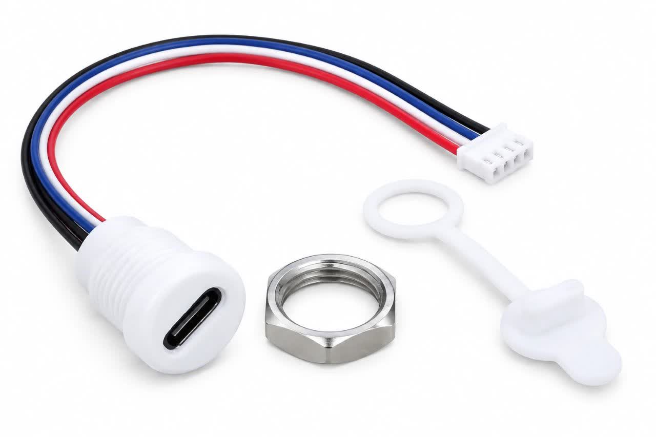 کانکتور USB Type-C مادگی روپنلی با قابلیت انتقال دیتا سفید