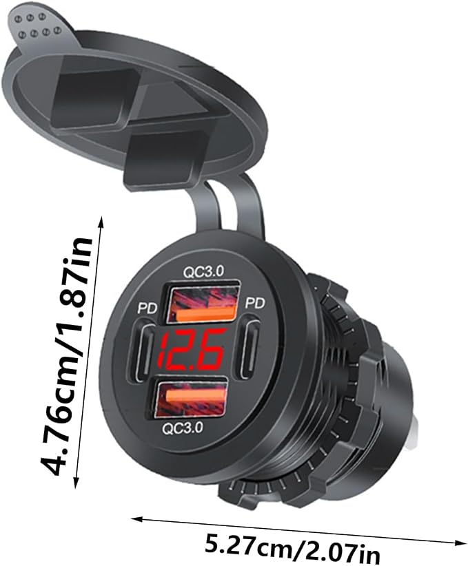 شارژر خودرویی پنلی 4پورت دارای نمایشگر ولتاژMT-2U2C red - Image 5